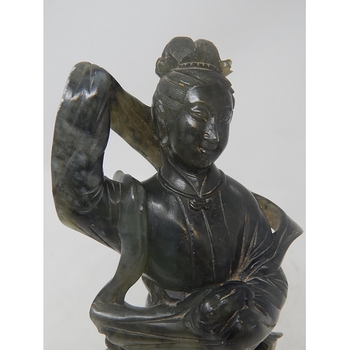 581 - Oriental Spinach Green Hardstone Figure: Height 24cm