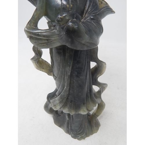 581 - Oriental Spinach Green Hardstone Figure: Height 24cm