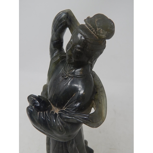 581 - Oriental Spinach Green Hardstone Figure: Height 24cm