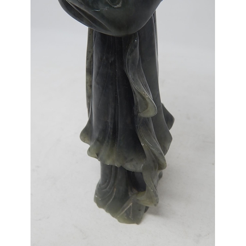 581 - Oriental Spinach Green Hardstone Figure: Height 24cm