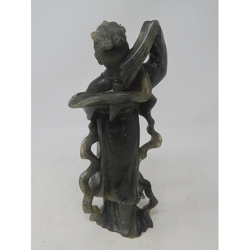 581 - Oriental Spinach Green Hardstone Figure: Height 24cm