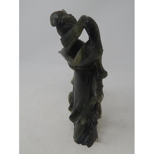 581 - Oriental Spinach Green Hardstone Figure: Height 24cm