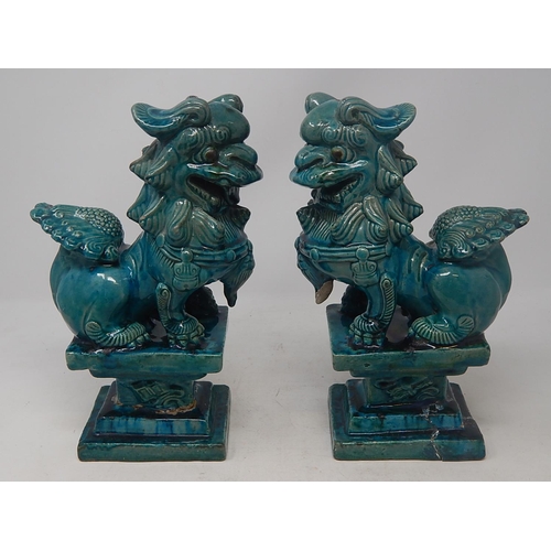 582 - Pair of Oriental Tomb Dogs with Turquoise Glaze: Height 26.4cm A/F