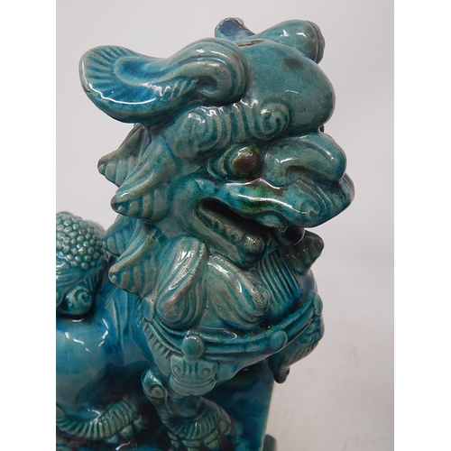 582 - Pair of Oriental Tomb Dogs with Turquoise Glaze: Height 26.4cm A/F