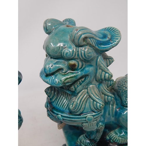 582 - Pair of Oriental Tomb Dogs with Turquoise Glaze: Height 26.4cm A/F