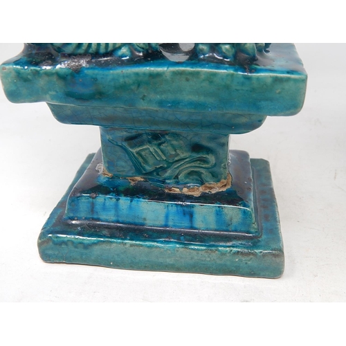 582 - Pair of Oriental Tomb Dogs with Turquoise Glaze: Height 26.4cm A/F