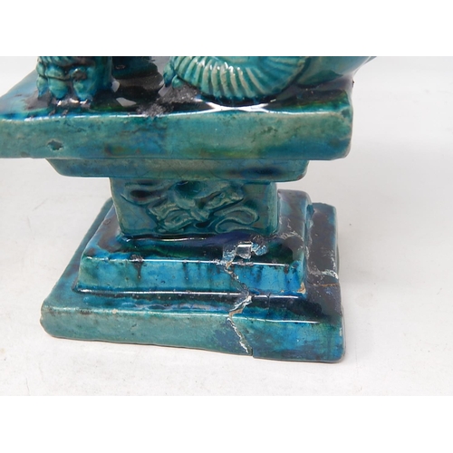 582 - Pair of Oriental Tomb Dogs with Turquoise Glaze: Height 26.4cm A/F