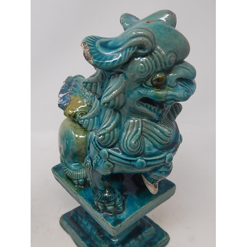 582 - Pair of Oriental Tomb Dogs with Turquoise Glaze: Height 26.4cm A/F