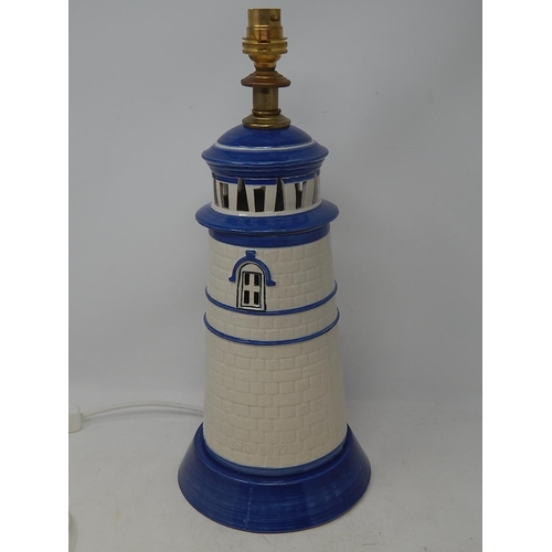 585 - Gills Rock Stoneware Lighthouse Table Lamp: Height 39cm: Pat Tested.