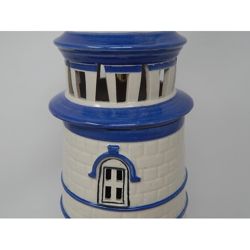 585 - Gills Rock Stoneware Lighthouse Table Lamp: Height 39cm: Pat Tested.