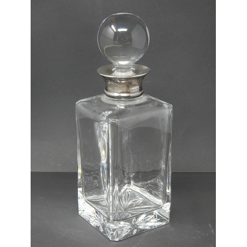 590 - Hallmarked Silver Collared Whisky Decanter & Stopper with Star Cut Base by Richard Carr: Height 26cm