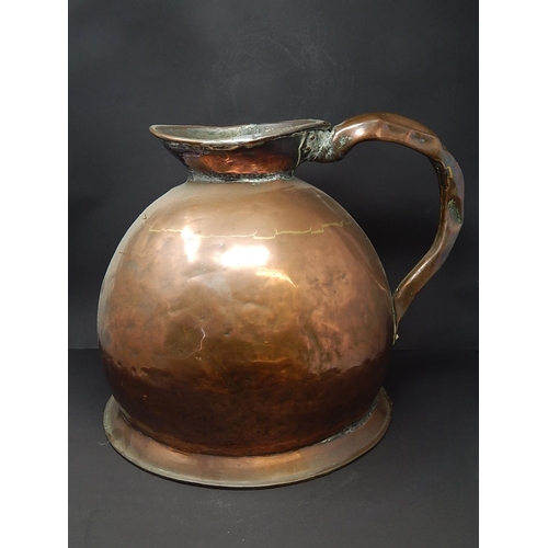 591 - Antique Large Copper Water Jug: 36cm Diameter: 26cm High. Very Heavy.