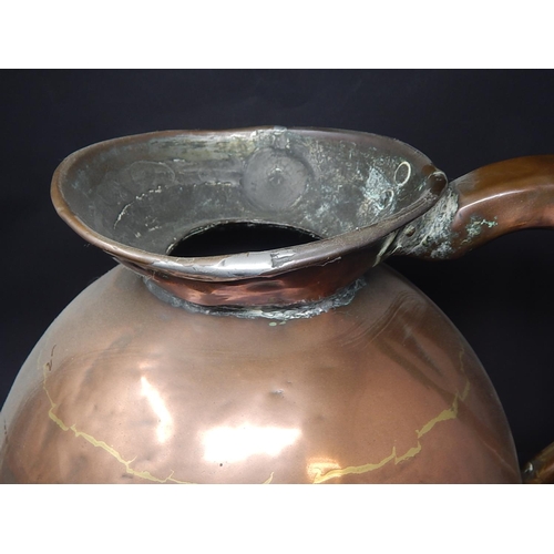 591 - Antique Large Copper Water Jug: 36cm Diameter: 26cm High. Very Heavy.