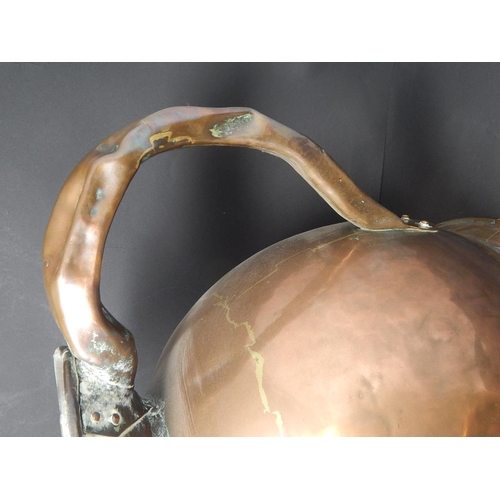 591 - Antique Large Copper Water Jug: 36cm Diameter: 26cm High. Very Heavy.