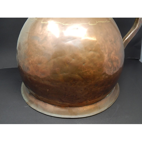 591 - Antique Large Copper Water Jug: 36cm Diameter: 26cm High. Very Heavy.