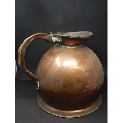 591 - Antique Large Copper Water Jug: 36cm Diameter: 26cm High. Very Heavy.