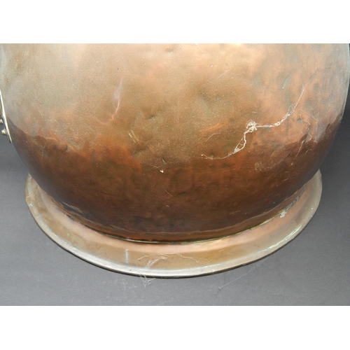 591 - Antique Large Copper Water Jug: 36cm Diameter: 26cm High. Very Heavy.