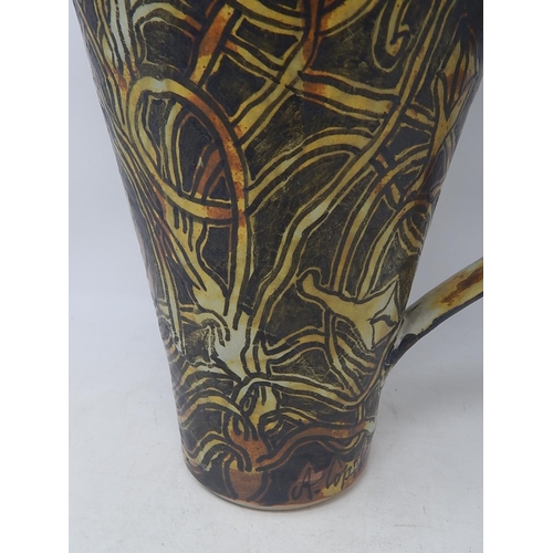 593 - Alexandra Copeland: (1947-) Large Jug: Signed A. Copeland: June 1998: Dartington England:  30.4cm Hi... 