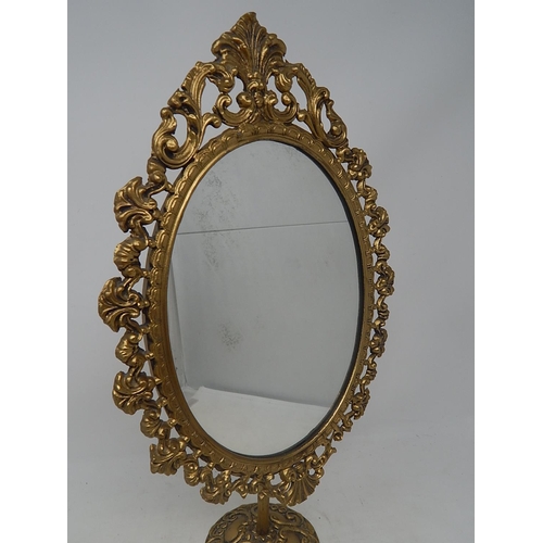 595 - Gilt Metal Adjustable Table Mirror with Shell & Rococo Decoration: Height 44cm