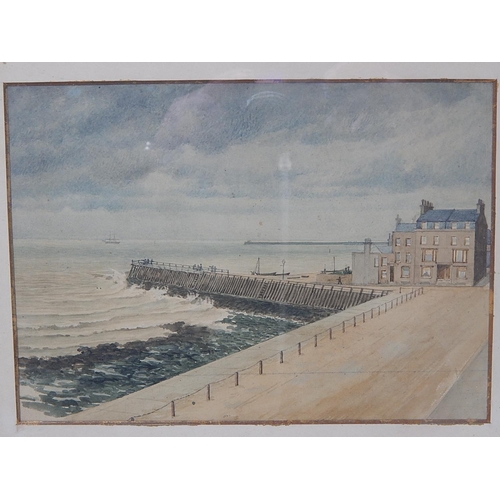 598 - Watercolour of a Pier & Buildings in a Giltwood Frame: 34cm x 29cm Framed