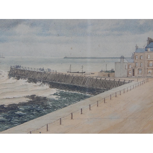 598 - Watercolour of a Pier & Buildings in a Giltwood Frame: 34cm x 29cm Framed