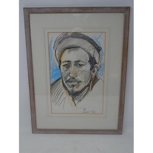 599A - Pencil & Crayon Sketch of SAMUR GAL by ES 85: 45cm x 34cm Framed