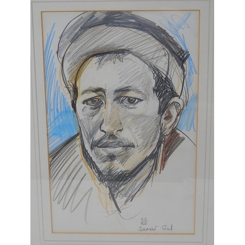 599A - Pencil & Crayon Sketch of SAMUR GAL by ES 85: 45cm x 34cm Framed