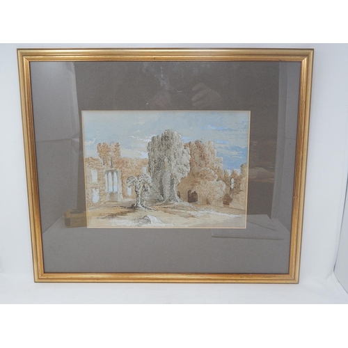 599C - Watercolour of Castle Ruins in Giltwood Frame: 57cm x 48cm Framed.