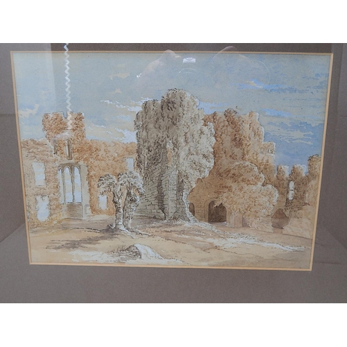 599C - Watercolour of Castle Ruins in Giltwood Frame: 57cm x 48cm Framed.