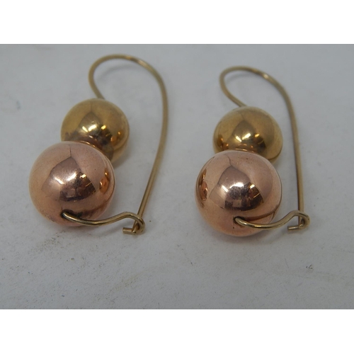 45 - 18ct Yellow & Rose Gold Euro-ball earrings