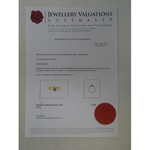 50 - Platinum & Yellow Gold Antique Diamond ring with round old cut centre Diamond. S1 clarity H colour b... 
