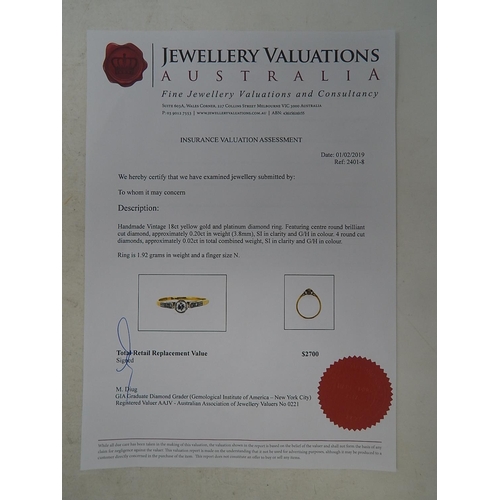 51 - Vintage 18ct Yellow gold & platinum Diamond ring with centre round brilliant cut Diamond. S1 clarity... 
