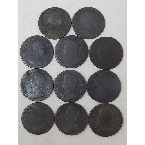 10 - William and Mary Halfpenny 1693; William III Halfpenny 1697; George I Halfpenny 1723; George III Cop... 