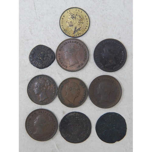 12 - Charles I Fathing; 2 x Hammered Farthings; George IV Quarter Farthing Gilded 1827; William IV Quarte... 