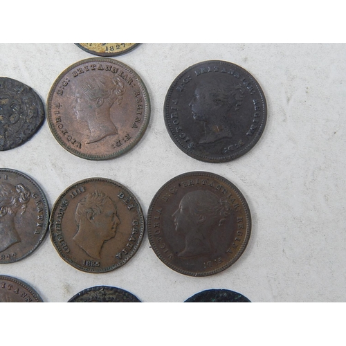 12 - Charles I Fathing; 2 x Hammered Farthings; George IV Quarter Farthing Gilded 1827; William IV Quarte... 