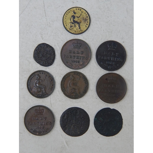 12 - Charles I Fathing; 2 x Hammered Farthings; George IV Quarter Farthing Gilded 1827; William IV Quarte... 