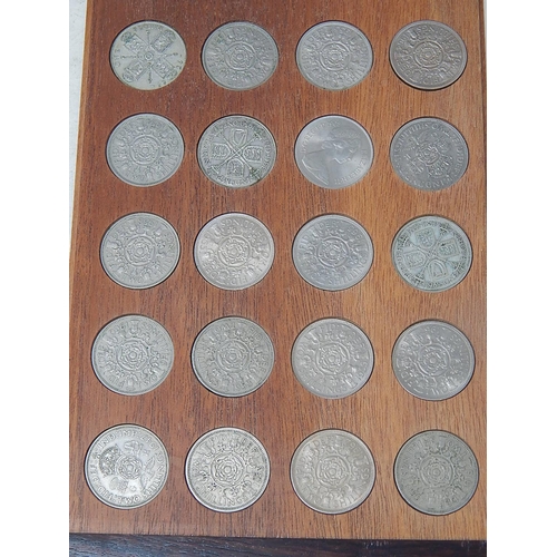 5 - Collector's cabinet containing selection of Florins and Halfcrowns, many Silver some .925 purity