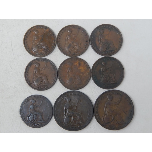 9 - George IV Copper Halfpenny 1826; Victoria Copper Halfpennies 1853(2), 1854(2), 1858(2); Pennies 1853... 