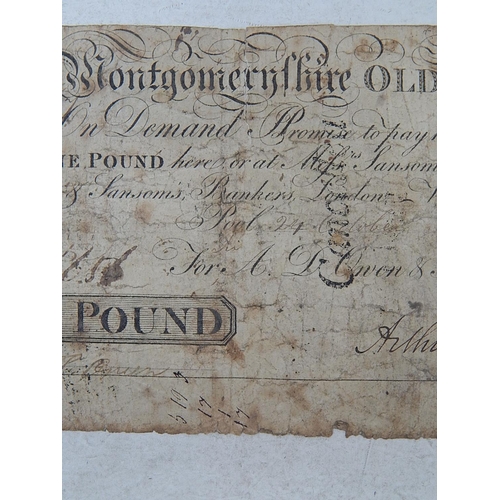 39 - Montgomeryshire Old Banknote for One Pound 1814