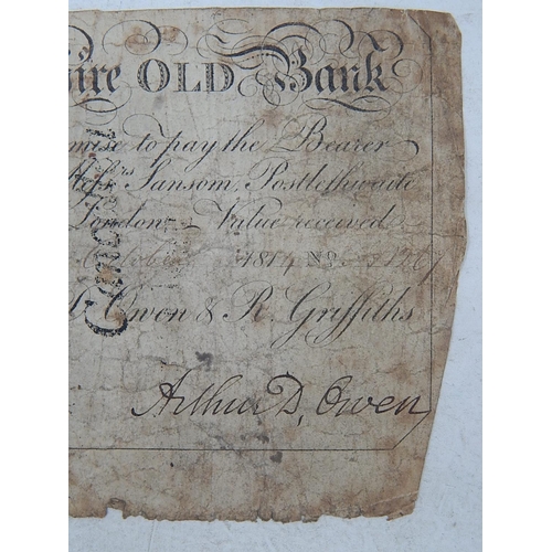 39 - Montgomeryshire Old Banknote for One Pound 1814