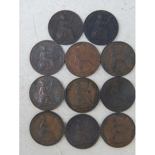 45 - Victoria YH Copper Farthings 1852, 1853(2), 1854, 1855(2), 1856, 1857, 1858(2), 1859 Fine or better2... 