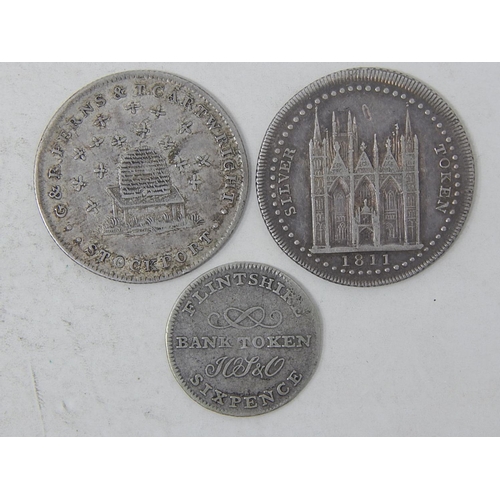 50 - 1811 Peterborough Bank Silver Token; 1812 Silver Stockport One Shilling Silver Token; 1811 Flintshir... 