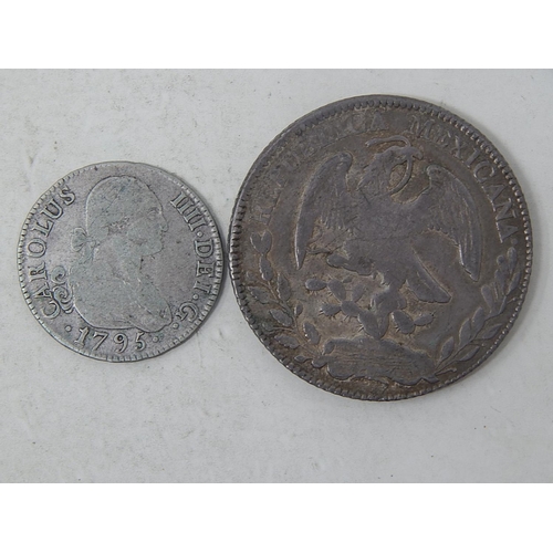 80 - Mexico Silver 8 Reales nicely toned; Spain 1795 Charles IV 2 Reales Silver also nicely toned, a love... 