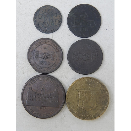 97 - Large Birmingham Workhouse Tokens (2) 1813; others 1812(2); John Howard 1792 Token; Cornish Penny 18... 