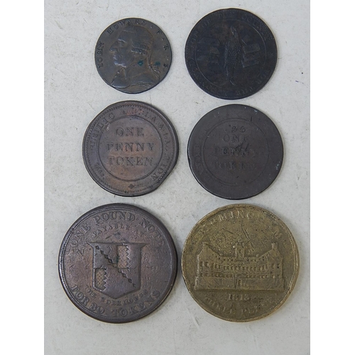 97 - Large Birmingham Workhouse Tokens (2) 1813; others 1812(2); John Howard 1792 Token; Cornish Penny 18... 