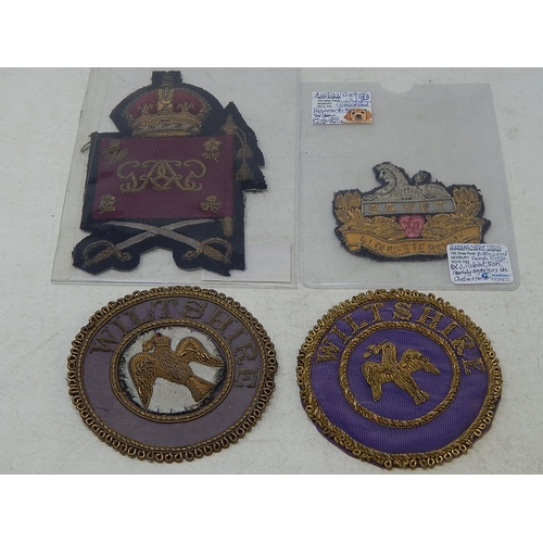 102 - Colour sergeants Badge and 3 other badges, Wilts, Glos etc