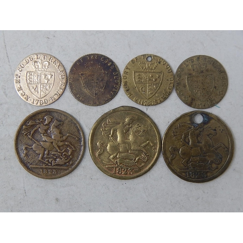 119 - George III Double Sovereigns 1823 (3); George III Half Guineas (4) all contemporary copies various s... 