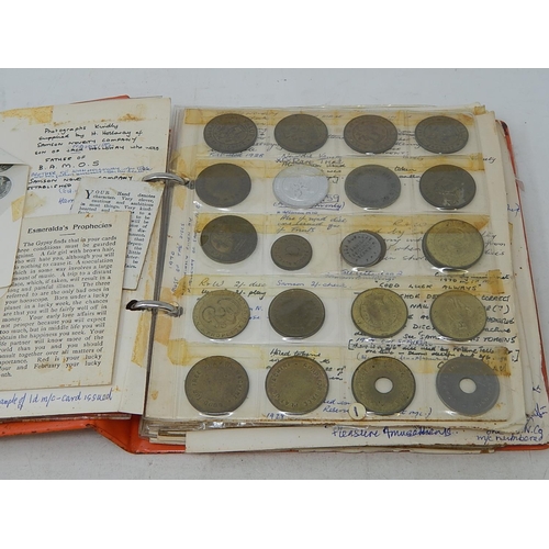 136 - Substantial collection of Amusement Tokens housed in vintage album well written up