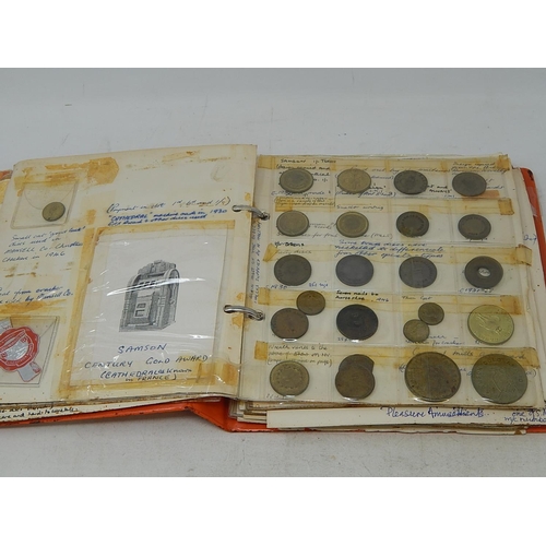 136 - Substantial collection of Amusement Tokens housed in vintage album well written up