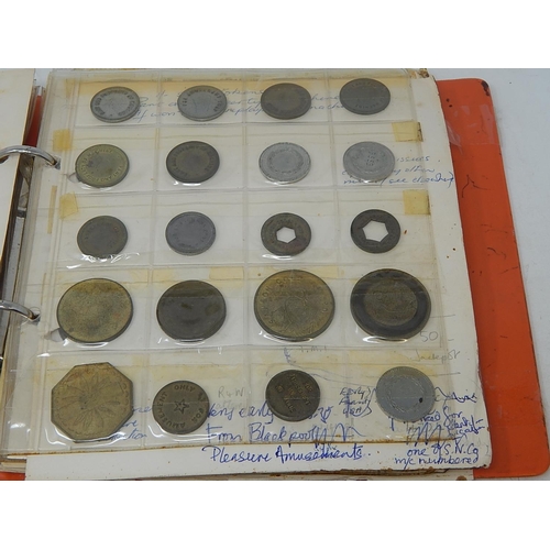 136 - Substantial collection of Amusement Tokens housed in vintage album well written up